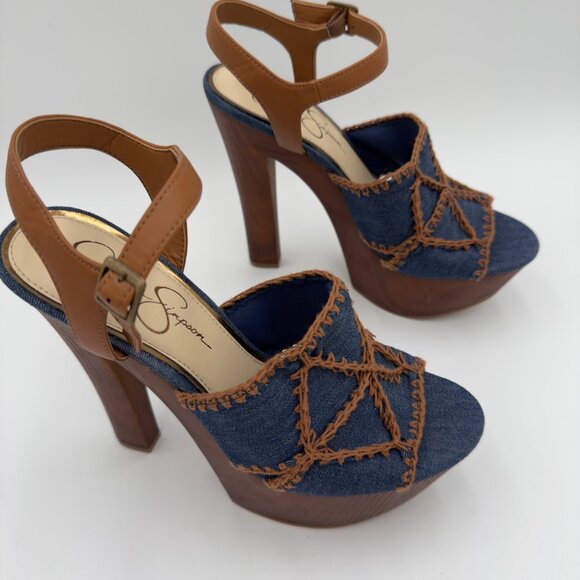 Jessica Simpson Dezzie Mega Wood Platform Sandals Blue Denim JS-DEZZIE Size 9M - Picture 4 of 11